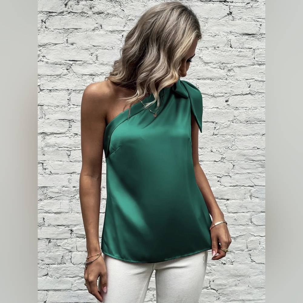 Knot Detail One Shoulder Satin Blouse By Shein - Picture 3 of 6